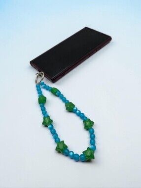 Blue Green Beaded Phone Charm Star Accent Cute Strap Handmade Accessory